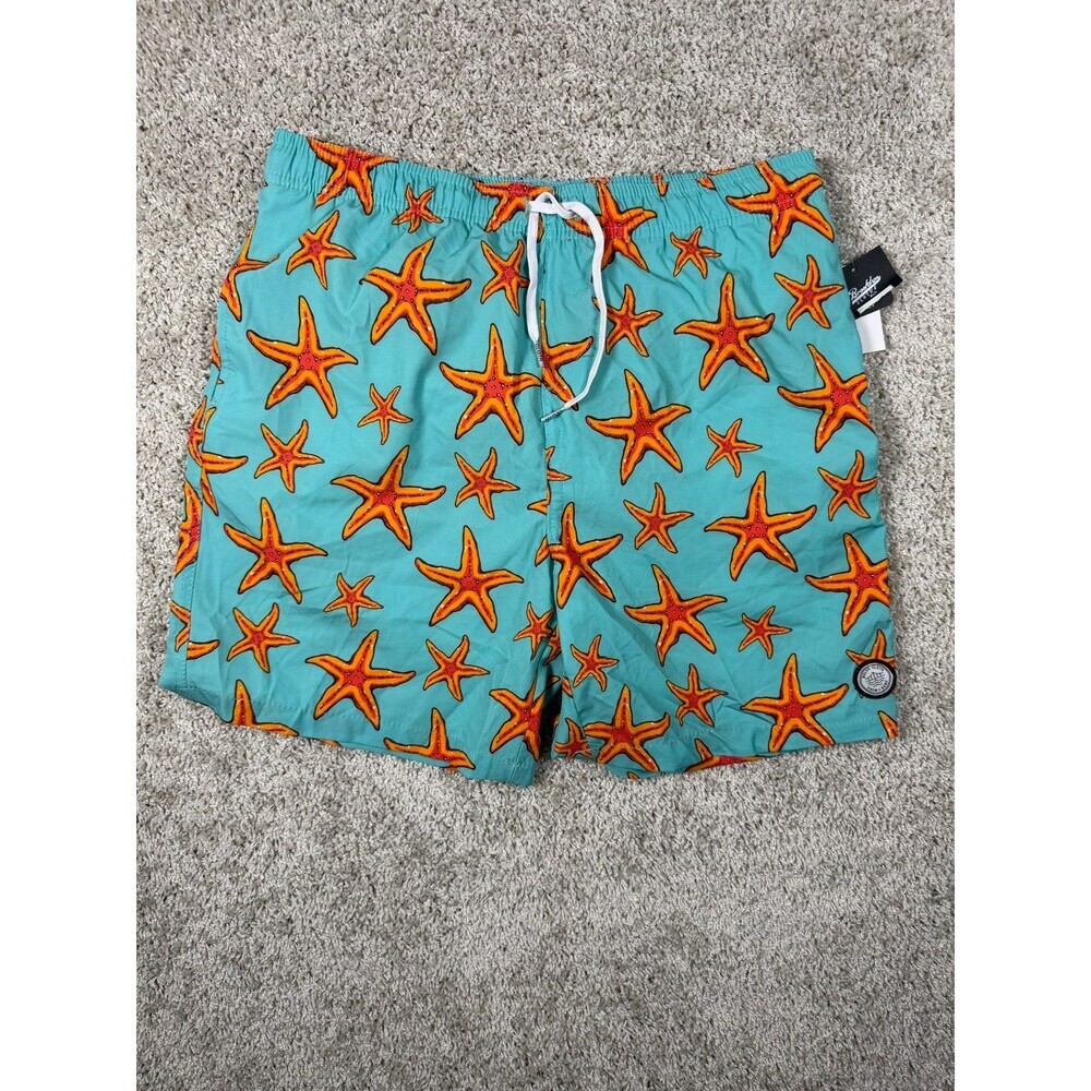 Brooklyn Cloth Kent Ave Starfish Swim Trunks Aqua Orange Men's Size S NWT